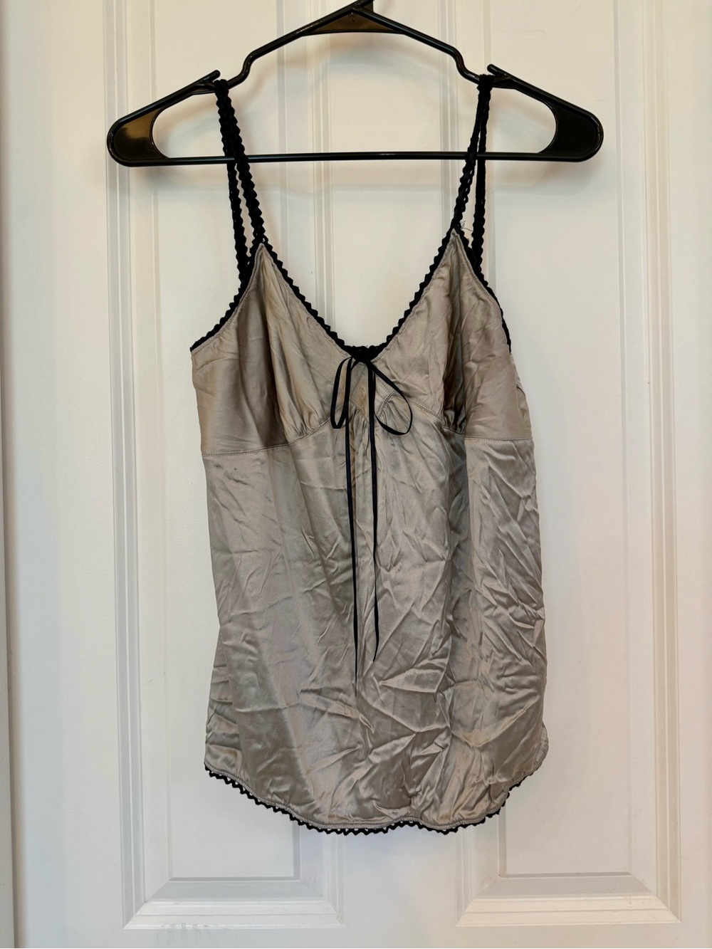 3/$30 Silver Satin Camisole with Black Trim